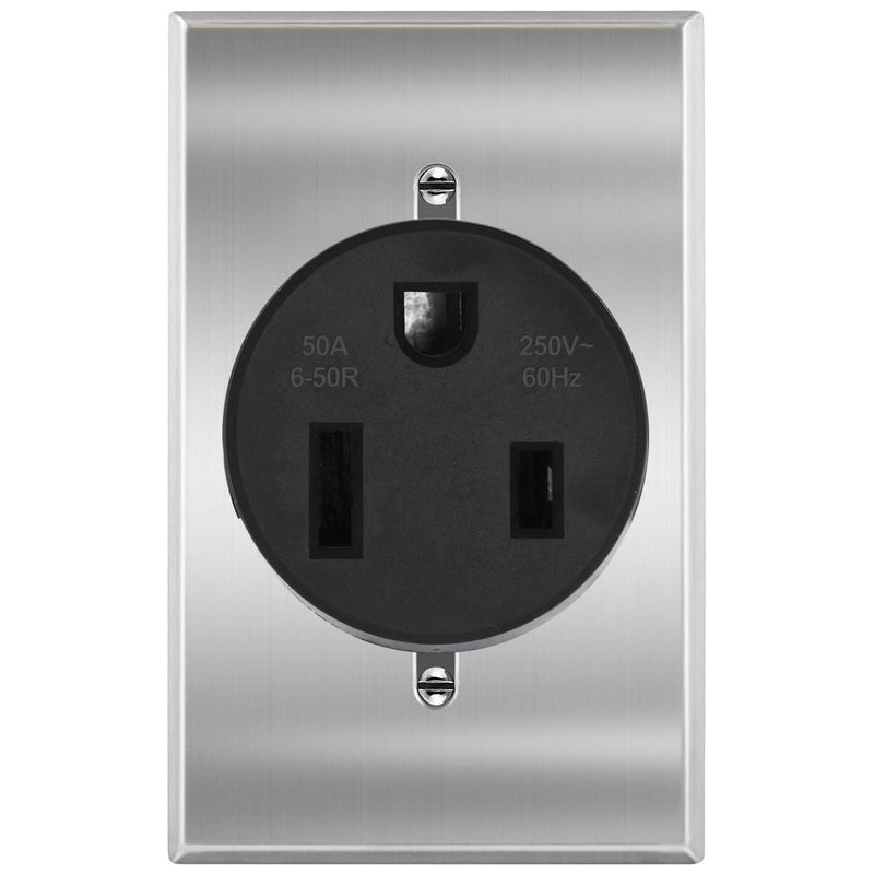 micmi NEMA 6-50R Power Outlet 50 Amp 250V, Heavy-Duty 50A Receptacle, for Welders, Plasma Cutters, Electric Ranges, Dryers, and More UL Listed (NEMA 6-50R w/Rectangle wallplate) - Image 1